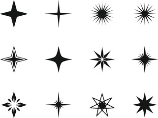 Set of sparkle star icons and glitter burst symbols vector pack