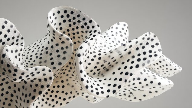Swirling fabric, black dots on white, airy form