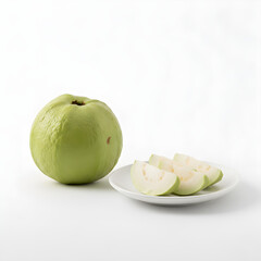 Guava Fruit - Whole Guava and Thick Cut Slices on Plate