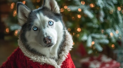 A dog wearing a red sweater