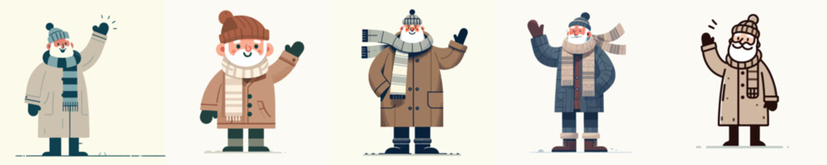vector grandfather waving hand in thick winter clothes