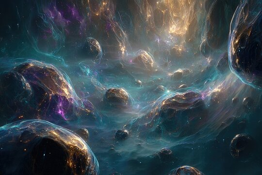 Abstract Cosmic Landscape With Glowing Objects