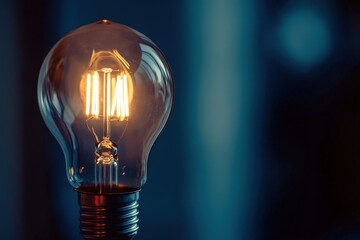A beautifully lit bulb radiating warm light, capturing the essence of inspiration and creativity amidst a blurred background, showcasing a modern aesthetic and artistic vibe.