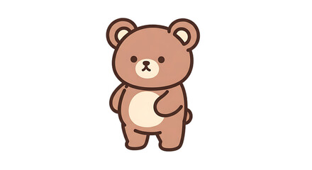 Fototapeta premium KAWAII PASTEL STICKER of a cute brown bear standing alone on a white background with a sweet expression.