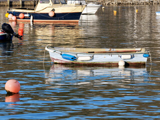 Skiff Rowboat Reflected in Calm Harbour Waters