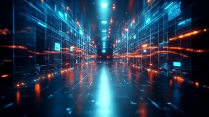 Glowing corridor of digital information flows onward