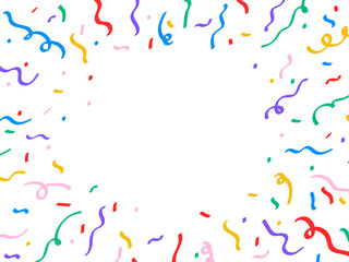 Bright multicolored confetti frame, celebration and event decor with a copy space on a center. Illustration on a transparent background
