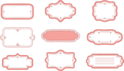 Pink decorative label, ornate border template, dotted frame design, scrapbooking artwork, packaging tag style, invitation card motif, modern decorative badge