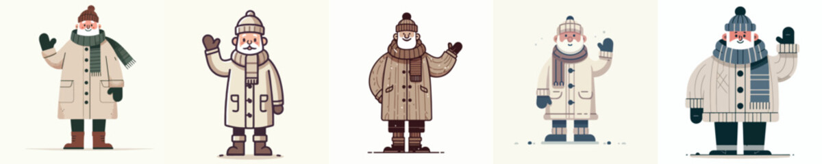 vector grandfather waving hand in thick winter clothes
