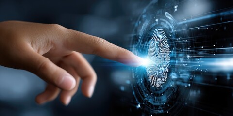 Biometric security access fingerprint identification scan for personal data protection and privacy in cyber environments