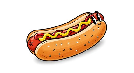 Delicious Hot Dog with Mustard and Ketchup Classic American Food