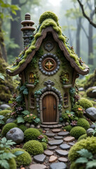 Enchanting mosscovered fairy house nestled in a lush green forest