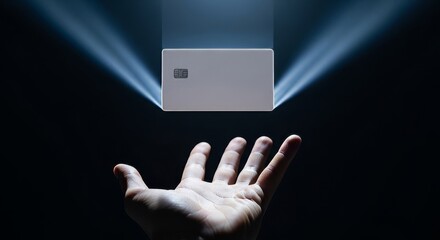 Credit Card in Hand with Light Beams - Financial Concept.