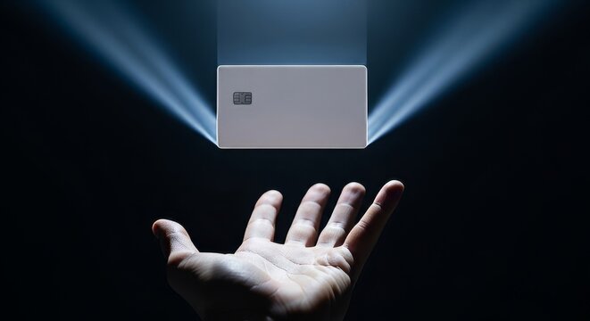 Credit Card in Hand with Light Beams - Financial Concept.