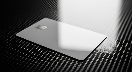 Sleek Credit Card Mockup on Carbon Fiber Surface with Light Reflection.