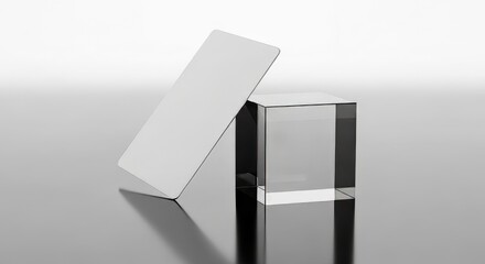 Minimalist Still Life - Card Leaning on Glass Cube.