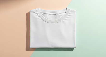 Clean White T-Shirt Folded on Pastel Background for Mockup.