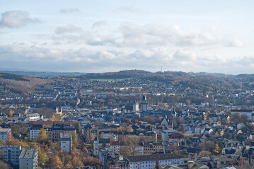 Fototapeta premium Plauen city from lookout tower on Barenstein hill in Germany