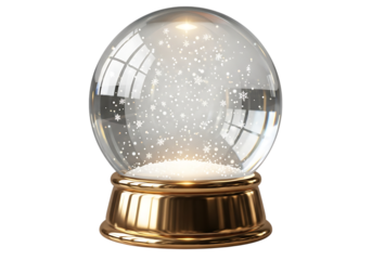 Glowing christmas snow globe with fairy lights isolated on transparent background