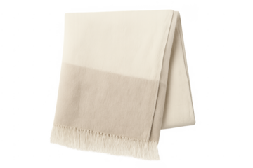 Beige cream two tone throw blanket with fringe