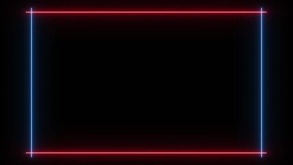 Animated neon beams form a glowing square in the center, then expand and flicker, creating vibrant lighting effects. Futuristic digital motion technological background , HUD elements, sci-fi visuals. 