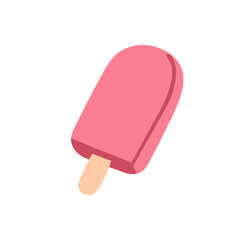 Ice-cream, popsicle on stick. Frozen fruit dessert with berry flavor. Sweet cold snack, summer refreshment, icy treat. Fruity icecream icon. Flat vector illustration isolated on white background