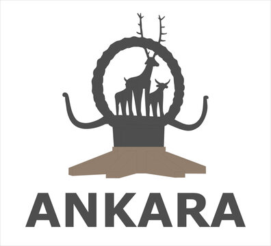 Ankara City Logo Vector Illustration: The Hattian Sun Disc with Deer and Bull Silhouettes, Representing the Ancient History of Anatolia