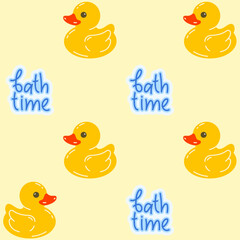 Seamless pattern ws yellow duck toy. Bath time