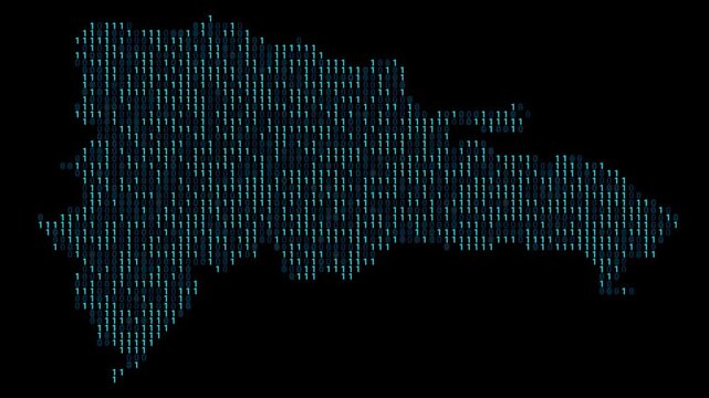 Dominican Republic Binary code map animation, Digital data visualization, alpha layer