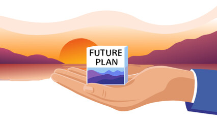 Future plan strategy and vision for business success and personal growth with sunset background concept art