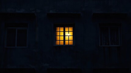Fototapeta premium Bright Window Glowing at Night with Dark Surroundings Creating a Mysterious Atmosphere and Evoking Feelings of Warmth and Solitude in Urban Setting