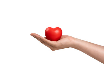 Hand holding red heart symbolizing love, health care and healthy, heart health insurance, charity donation,