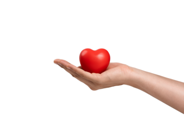 Hand holding red heart symbolizing love, health care and healthy, heart health insurance, charity donation,