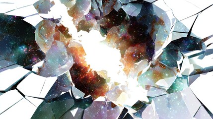 Colorful Shattered Glass With Cosmic Explosion