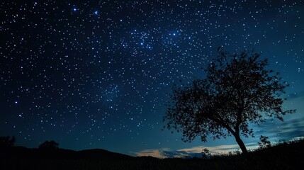 Tranquil Night Sky with Starry Ambiance, Perfect Blend for Natural Landscapes and Emotional Expression