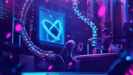 Dna molecule spiral on screen in futuristic lab - Powered by Adobe