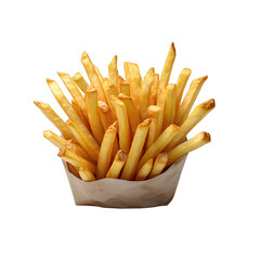Golden Brown French Fries in a White Paper Container Isolated on a Black Background