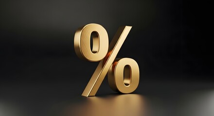 Golden percent symbol 3D render illustration for business sale and discount promotion price sign