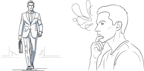 Vector Line Art Design with Business Professional and Thinking Profile