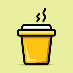 hot coffee with a yellow cup