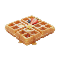 Golden Brown Waffles Topped With Butter Syrup And Fresh Berries On A Transparent Background