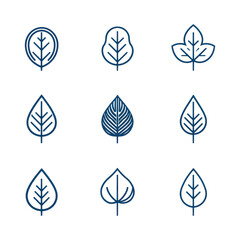 Diverse collection of elegantly designed leaf icons, digitally crafted with precision, exhibiting various shapes, on transparent background