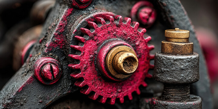 Close up of flywheel gearing mechanism showcasing intricate mechanics and motion