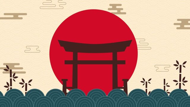 Flat vector Asian background animation with Asian ornament style. Ideal for Japan themed videos, cultural promos, intros, and minimalist Asian design projects.