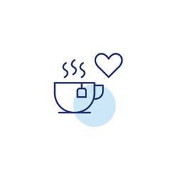 Mug with tea bag, hot drink and heart. Morning comfort and cafe. Pixel perfect, editable stroke vector icon