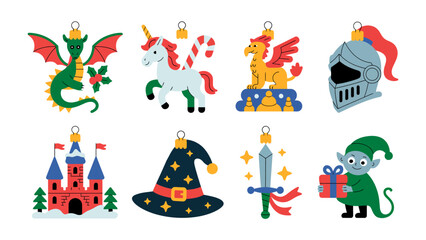 Enchanting Ornament Collection: An imaginative array of fantasy-themed ornaments, each capturing a unique mystical element for magical holiday decorations.
