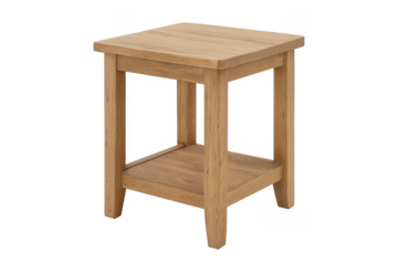 Square wooden end table with shelf on transparent background