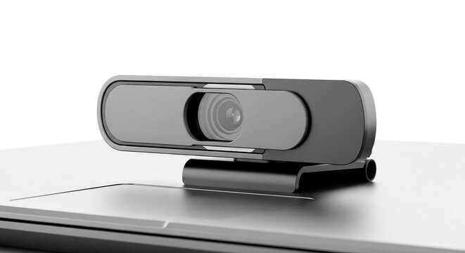 Modern webcam mounted on laptop screen for video conferencing