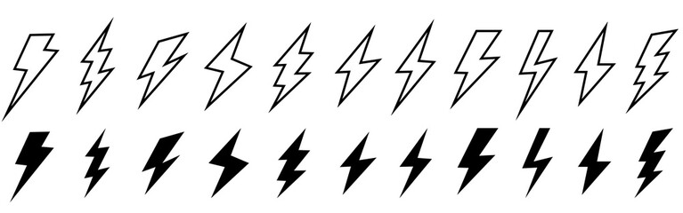 Lightning bolt icon. Flash symbol, thunderbolt, blitz lightnings strike sign. Electric energy black silhouettes, power black and white background, grass on black background, black and white grass, 