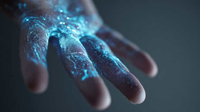 human hand glowing blue digital patterns - Powered by Adobe